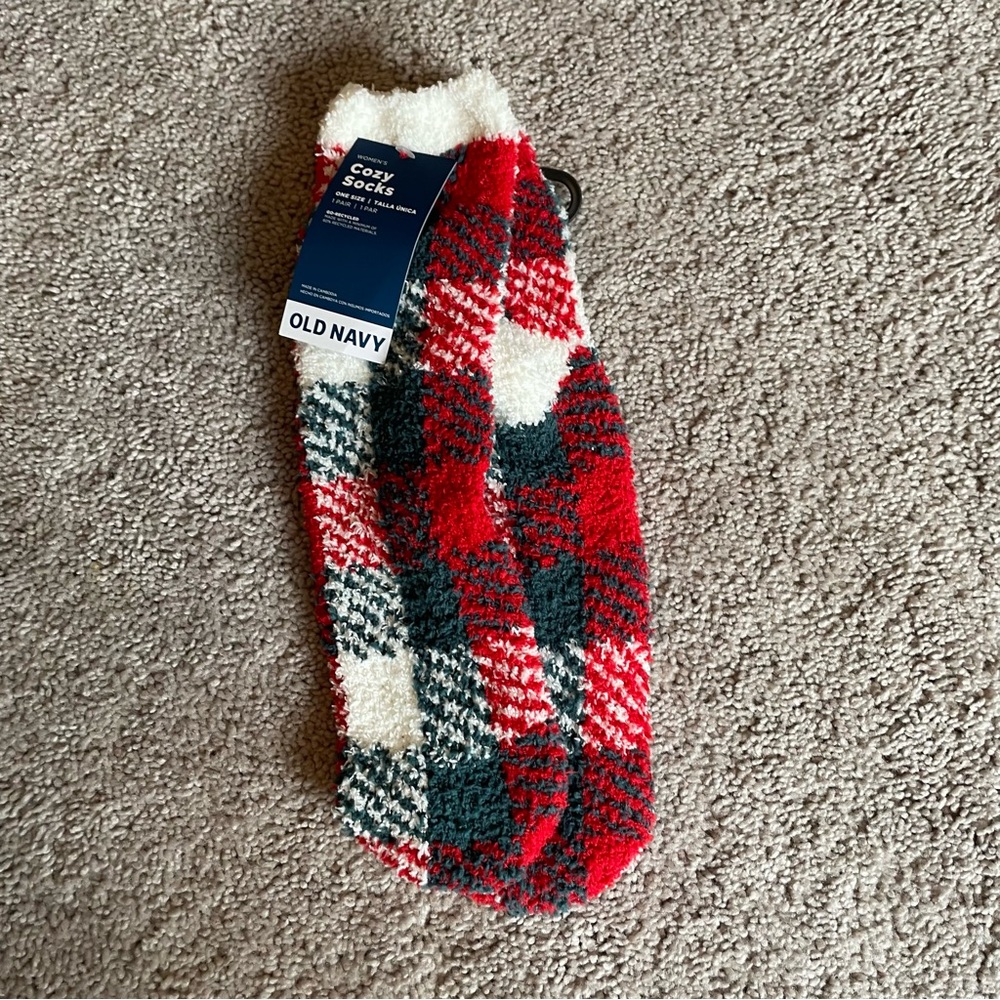 NWT Old Navy Red and White Plaid Cozy Socks